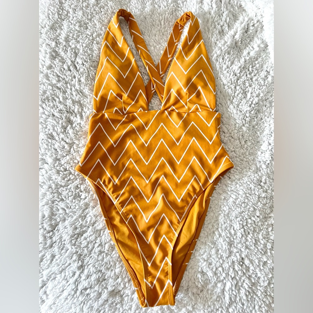Dark Yellow High Leg One Piece Swimsuit